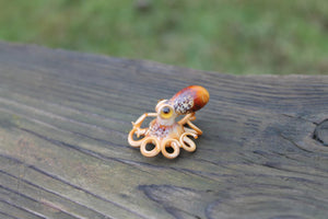 Custom Brown Miniature Handmade Glass Octopus Figurine, a Beautiful and Creative Glass Art Piece