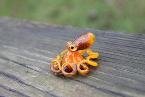 Bright Orange Miniature Handmade Glass Octopus Figurine, a Beautiful and Creative Glass Art Piece