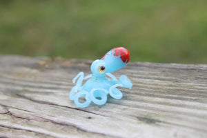 Blue Red Miniature Handmade Glass Octopus Figurine, a Beautiful and Creative Glass Art Piece