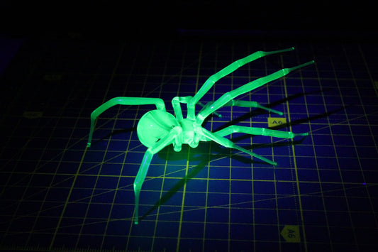 Glowing Uranium Glass Spider Figurine – Handmade UV Reactive Art
