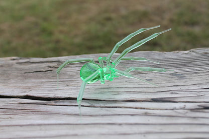 Glowing Uranium Glass Spider Figurine – Handmade UV Reactive Art
