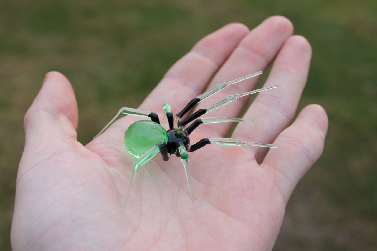 Mystical Uranium Glass Spider – Handmade UV Light Figurine