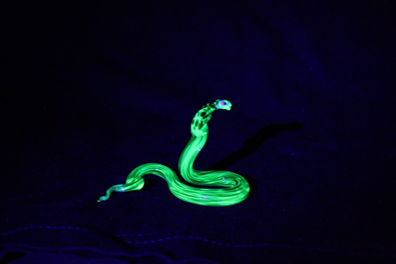 Uranium Glass Cobra Figurine — Glowing Snake Art in Jar