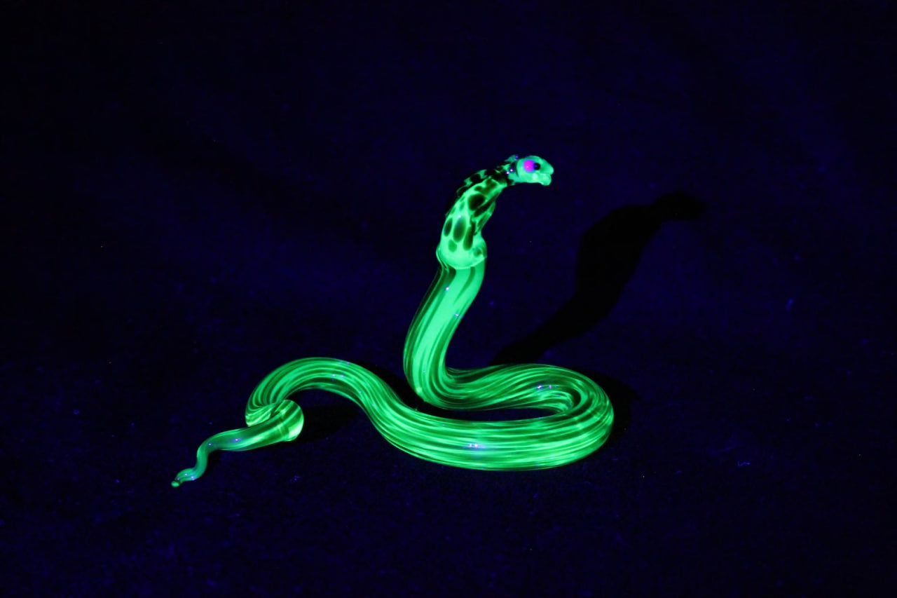 Uranium Glass Cobra Figurine — Glowing Snake Art in Jar