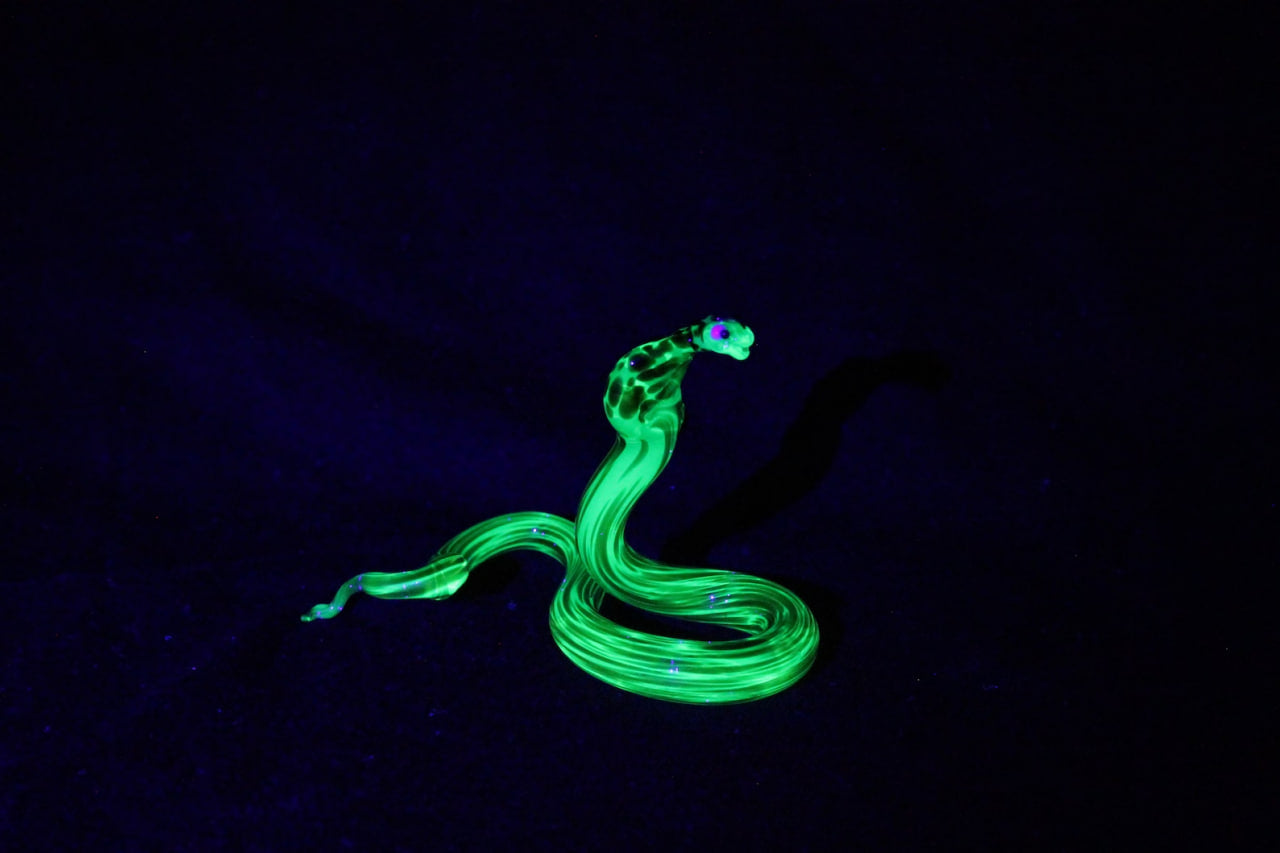 Uranium Glass Cobra Figurine — Glowing Snake Art in Jar
