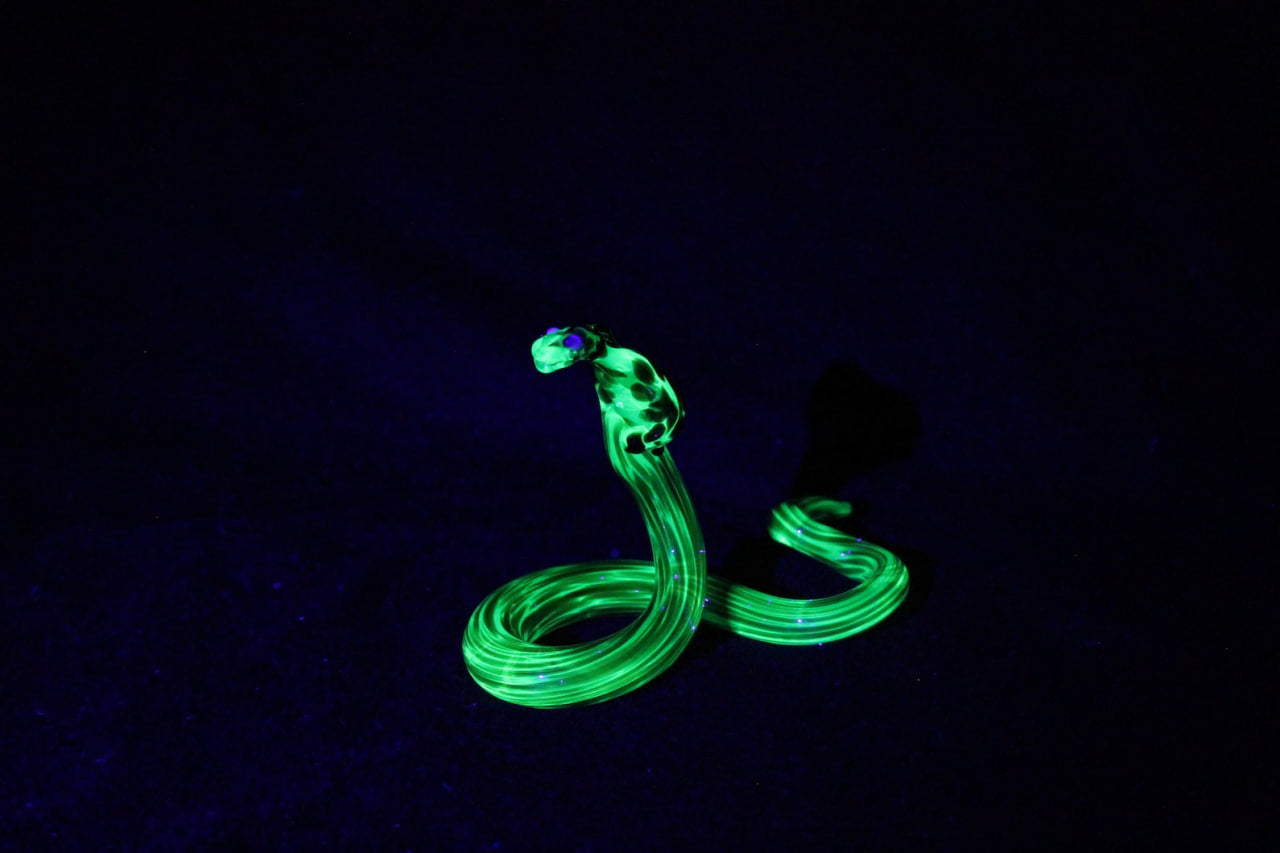Uranium Glass Cobra Figurine — Glowing Snake Art in Jar