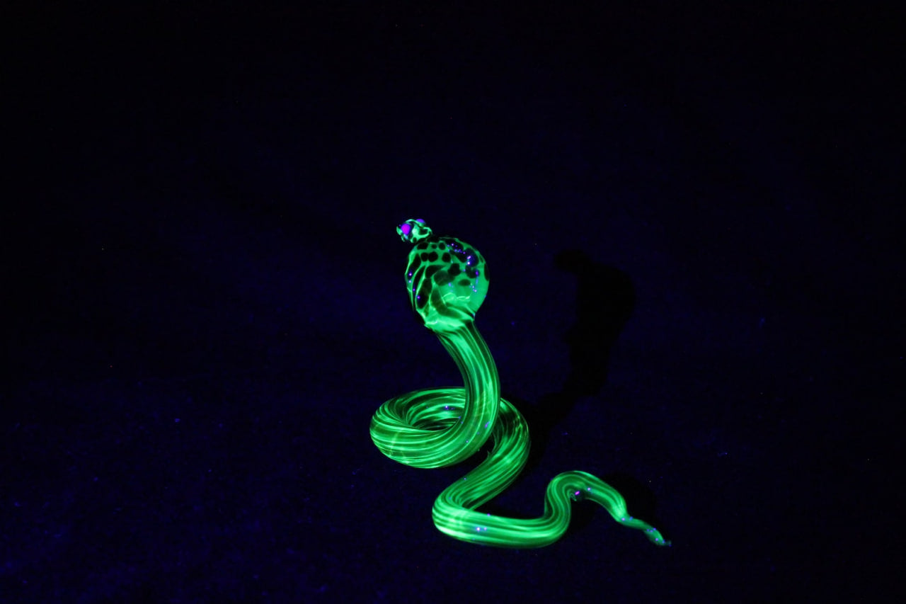 Uranium Glass Cobra Figurine — Glowing Snake Art in Jar