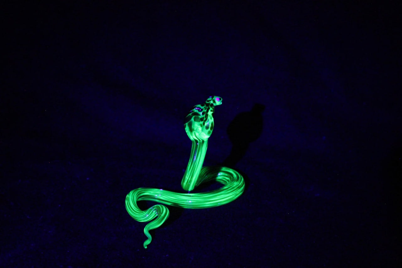 Uranium Glass Cobra Figurine — Glowing Snake Art in Jar