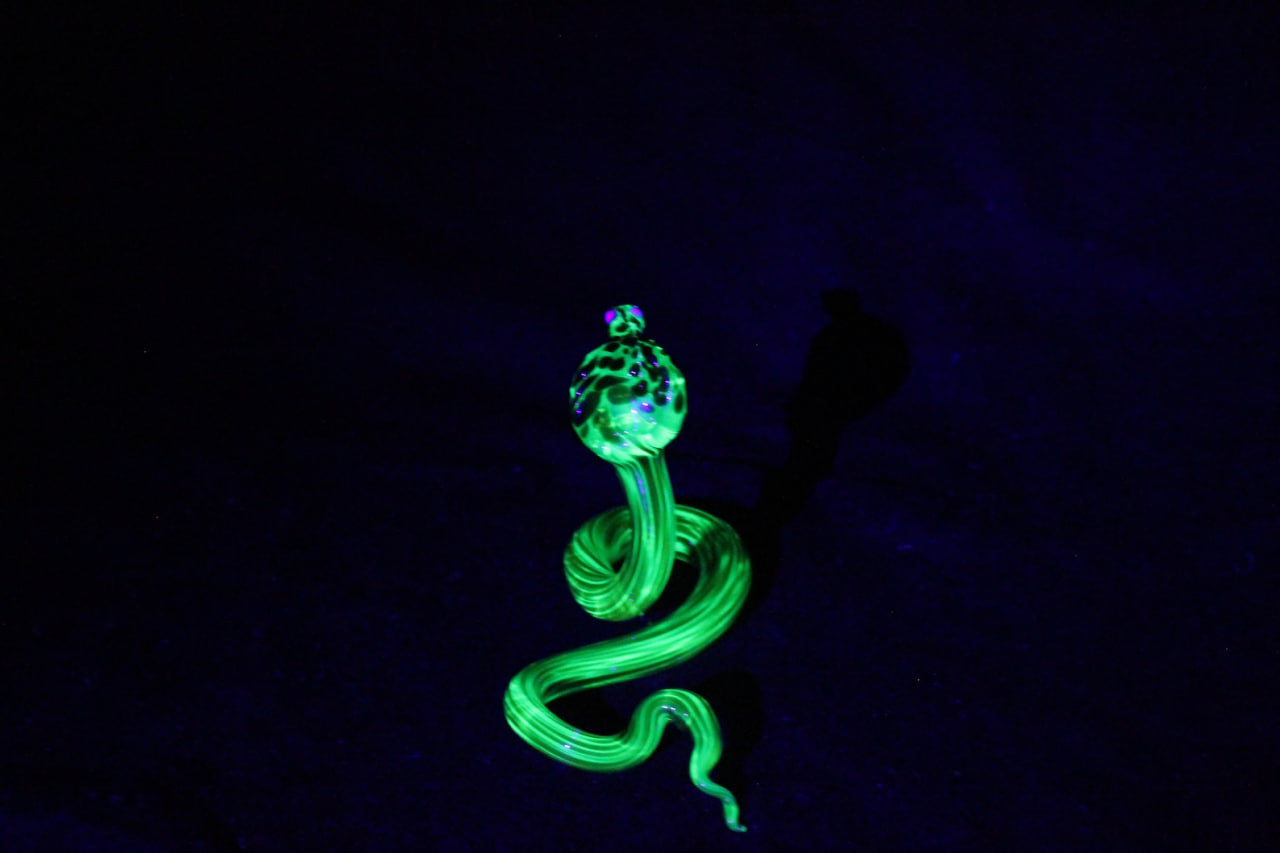 Uranium Glass Cobra Figurine — Glowing Snake Art in Jar