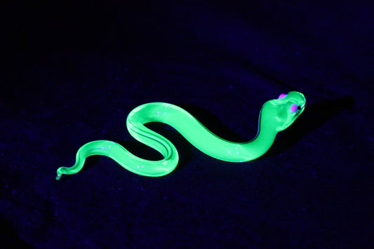 Neon Green Snake Figurine in Uranium Glass – Unique UV Decor