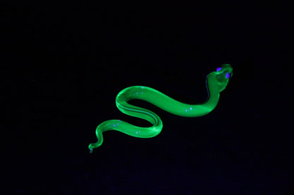 Neon Green Snake Figurine in Uranium Glass – Unique UV Decor