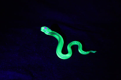 Neon Green Snake Figurine in Uranium Glass – Unique UV Decor