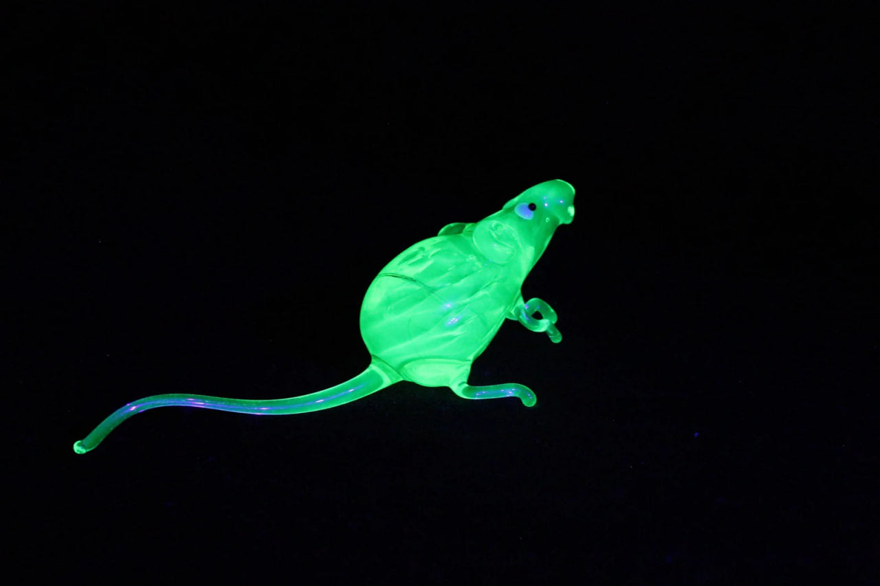 Lampwork Uranium Glass Rat | Glows Under UV | Unique Mouse Sculpture
