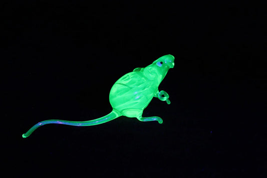 Lampwork Uranium Glass Rat | Glows Under UV | Unique Mouse Sculpture