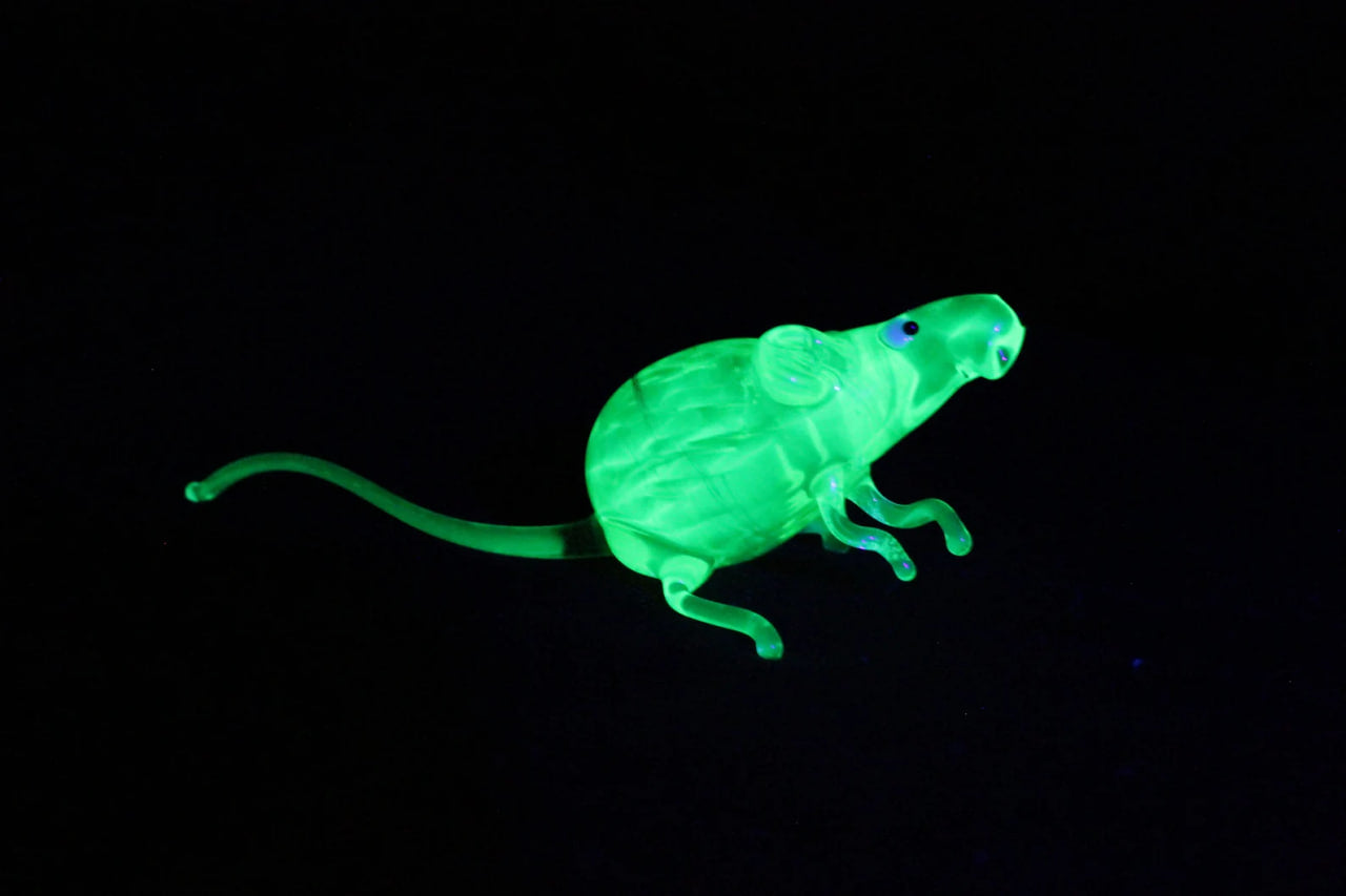 Lampwork Uranium Glass Rat | Glows Under UV | Unique Mouse Sculpture