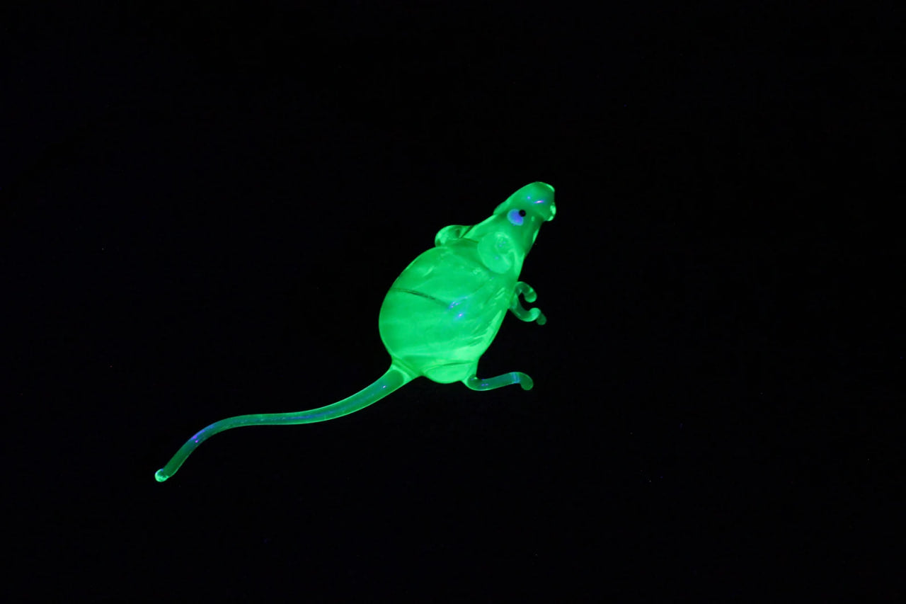 Lampwork Uranium Glass Rat | Glows Under UV | Unique Mouse Sculpture