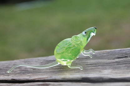 Lampwork Uranium Glass Rat | Glows Under UV | Unique Mouse Sculpture