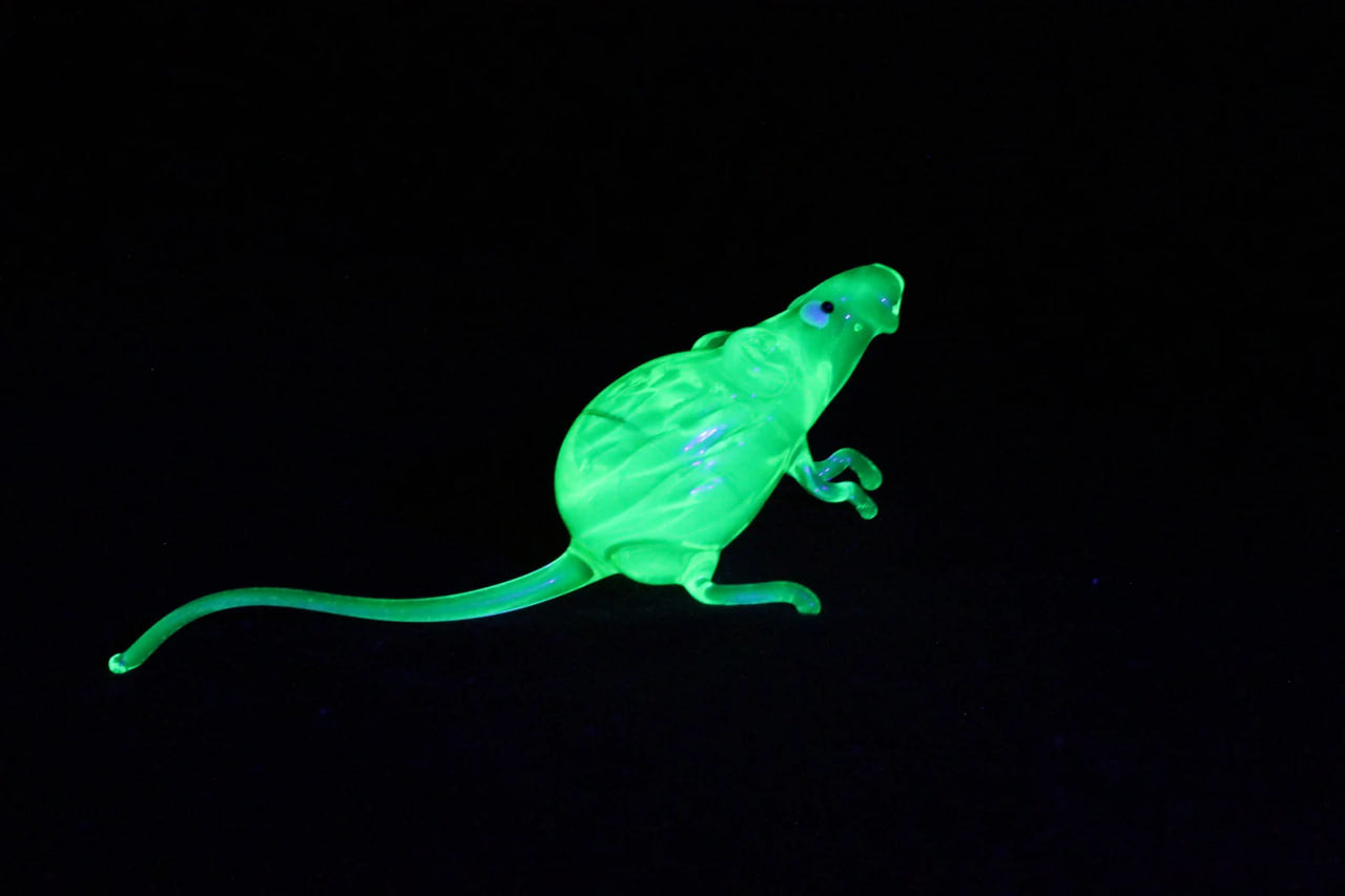 Lampwork Uranium Glass Rat | Glows Under UV | Unique Mouse Sculpture