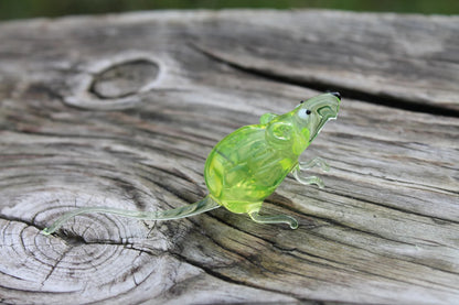 Lampwork Uranium Glass Rat | Glows Under UV | Unique Mouse Sculpture