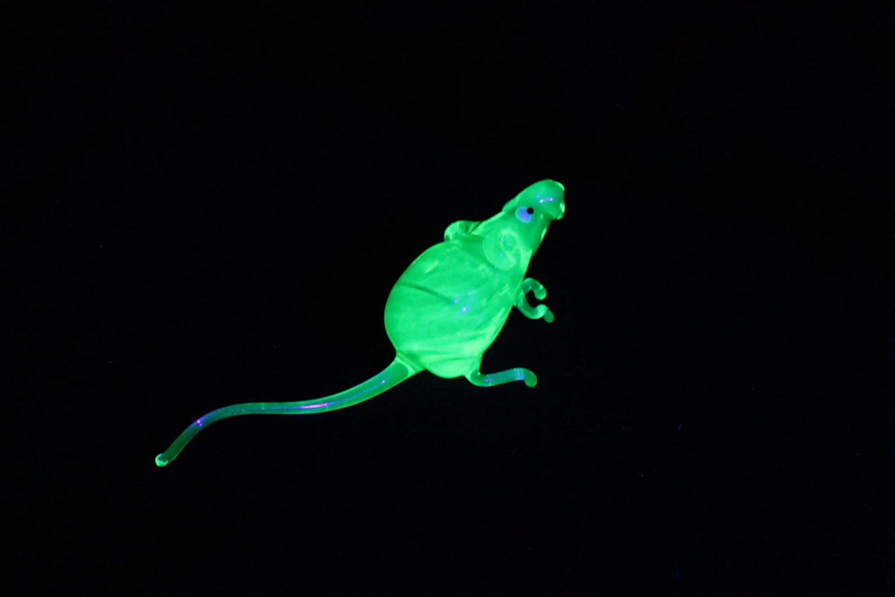 Lampwork Uranium Glass Rat | Glows Under UV | Unique Mouse Sculpture