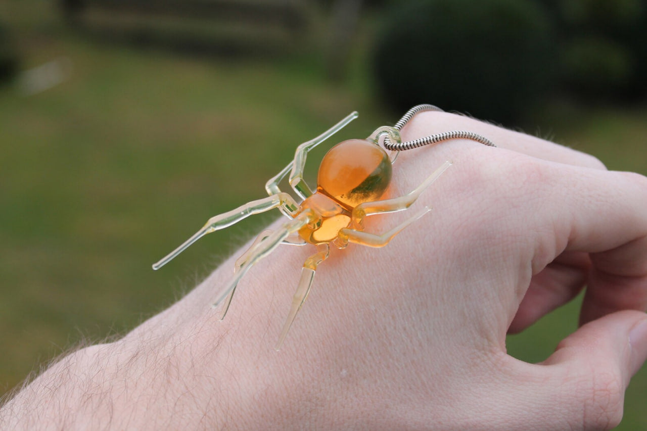 Glowing Uranium Glass Spider Pendant – Handmade UV Necklace