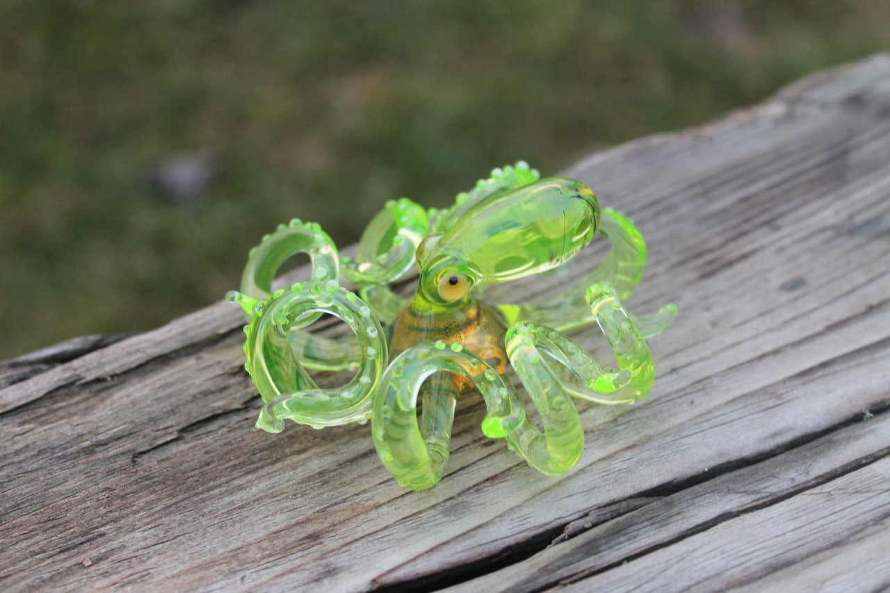 Glowing Uranium Glass Octopus – Handmade Fantasy Sea Creature