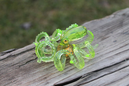 Glowing Uranium Glass Octopus – Handmade Fantasy Sea Creature