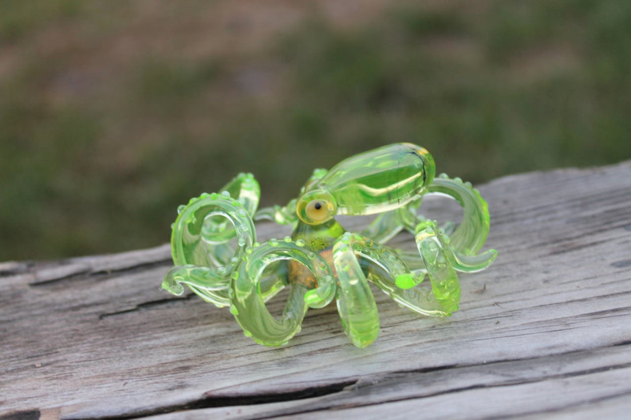 Glowing Uranium Glass Octopus – Handmade Fantasy Sea Creature