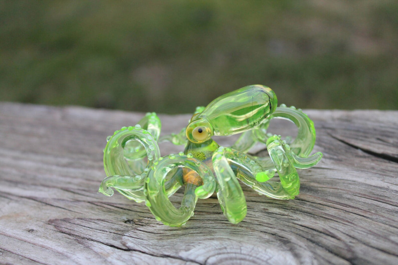 Glowing Uranium Glass Octopus – Handmade Fantasy Sea Creature