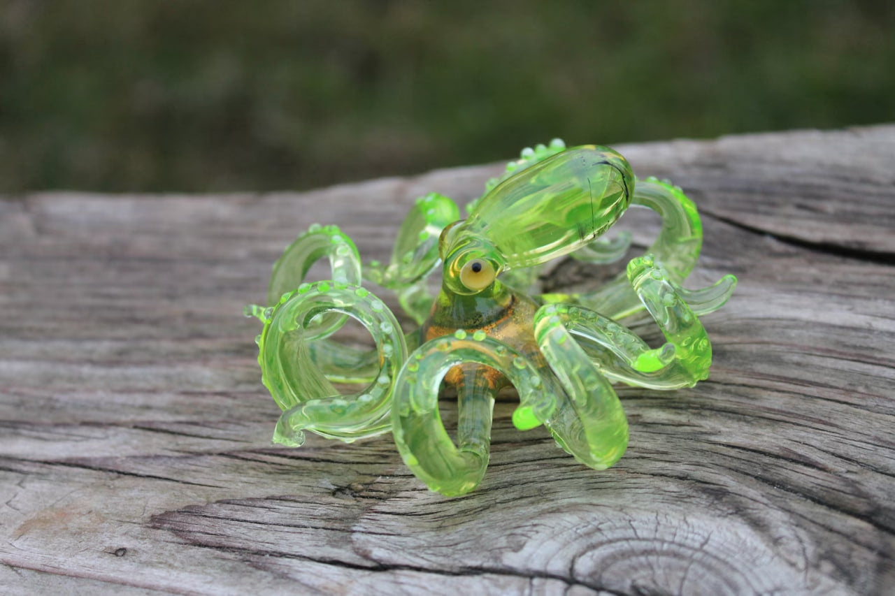 Glowing Uranium Glass Octopus – Handmade Fantasy Sea Creature