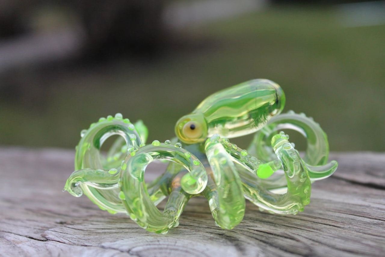 Glowing Uranium Glass Octopus – Handmade Fantasy Sea Creature