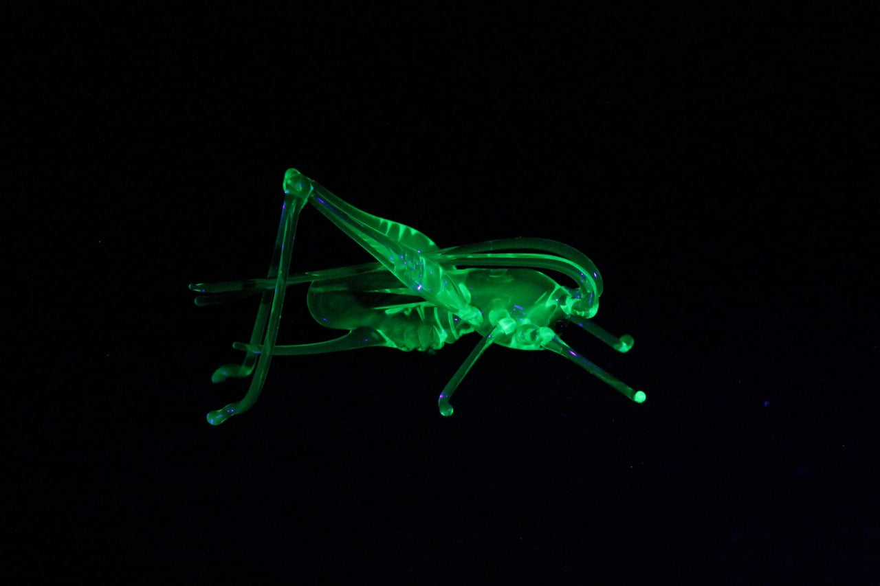 Uranium Glass Grasshopper Figurine | Glows Under UV | Handmade Miniature Art