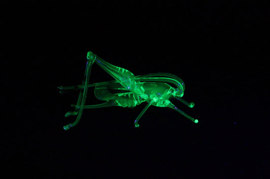 Uranium Glass Grasshopper Figurine | Glows Under UV | Handmade Miniature Art