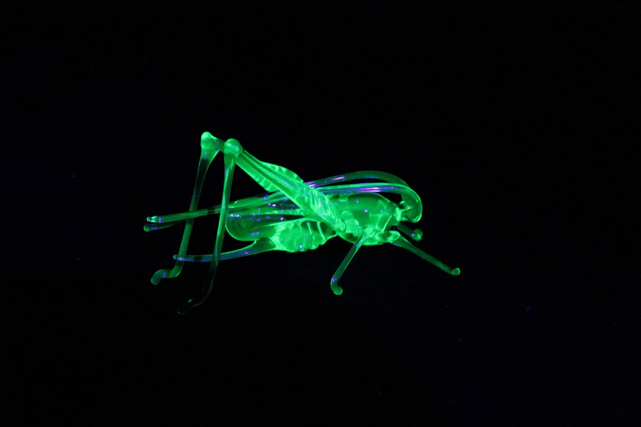 Uranium Glass Grasshopper Figurine | Glows Under UV | Handmade Miniature Art
