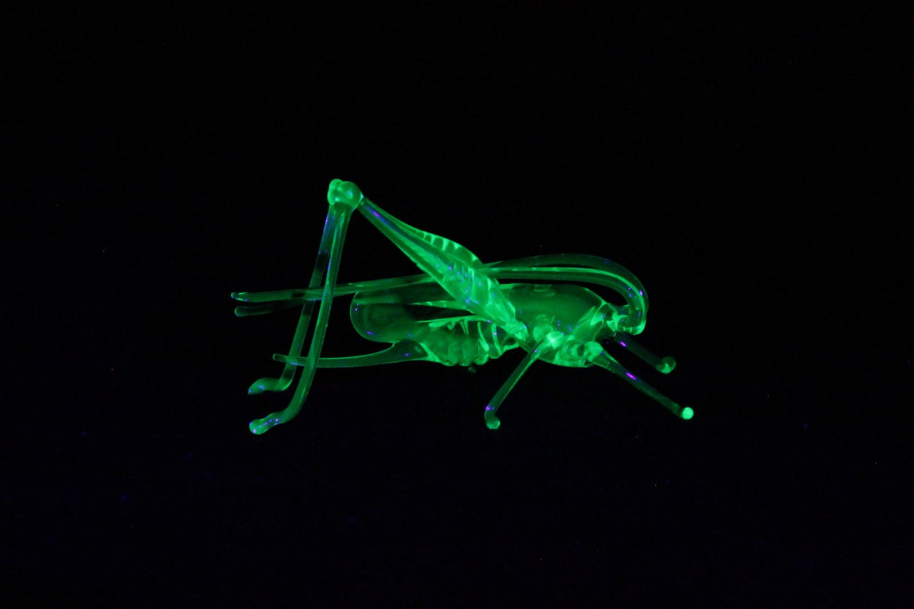 Uranium Glass Grasshopper Figurine | Glows Under UV | Handmade Miniature Art