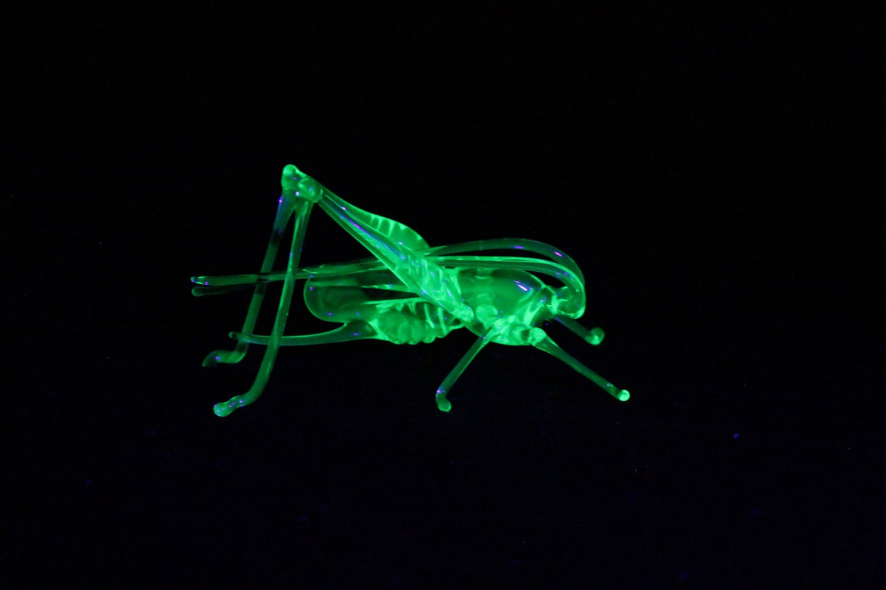 Uranium Glass Grasshopper Figurine | Glows Under UV | Handmade Miniature Art