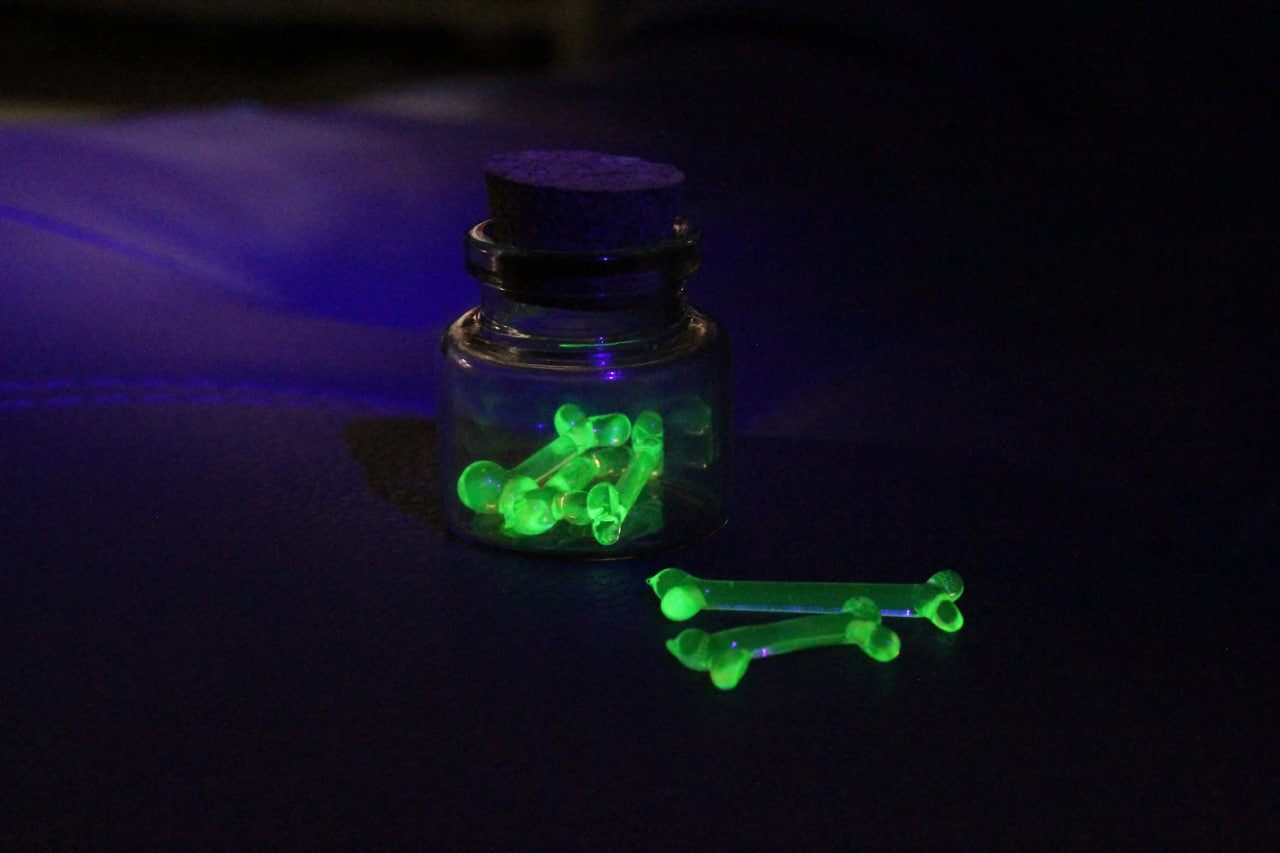 Mini Glow-in-the-Dark Bones in Jar – Uranium Glass Curiosity