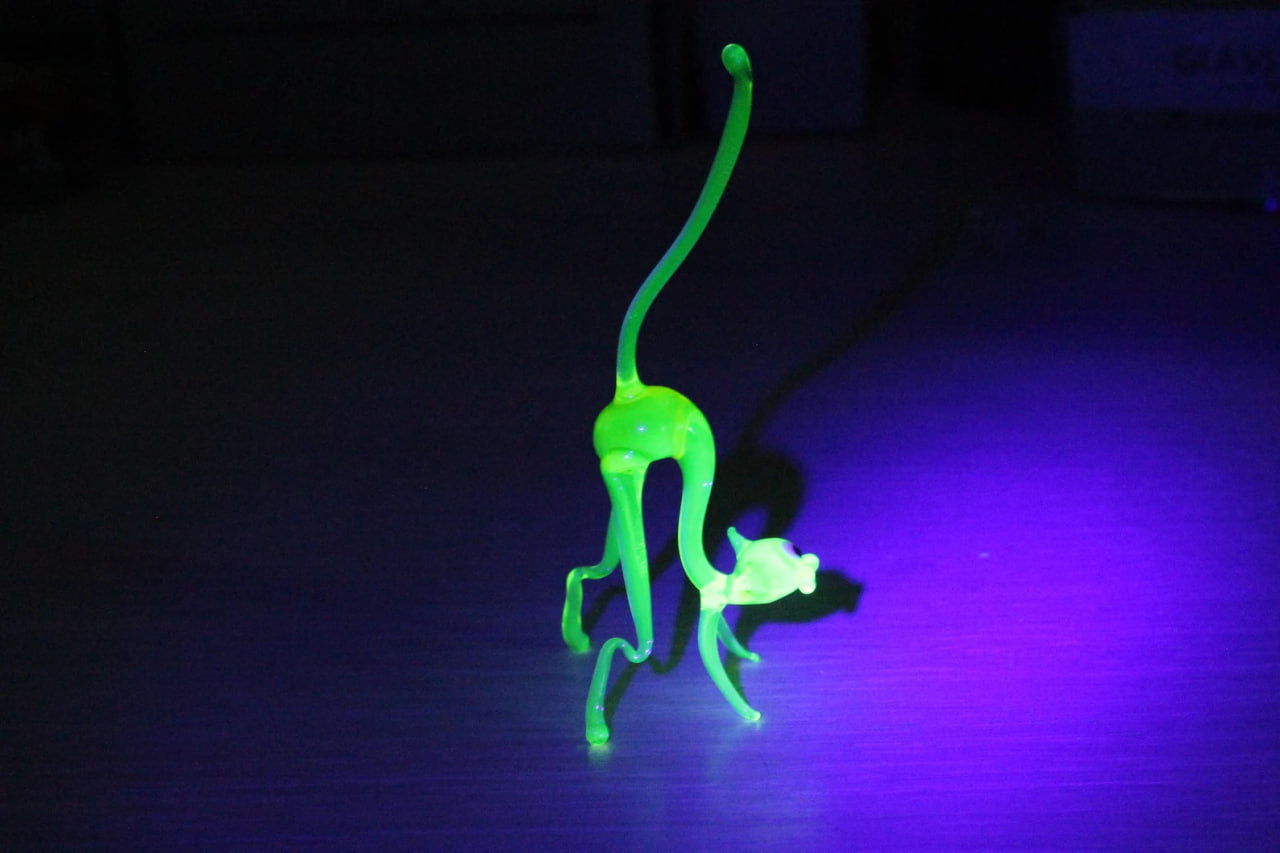 Miniature Uranium Glass Cat - Unique UV Reactive Figurine