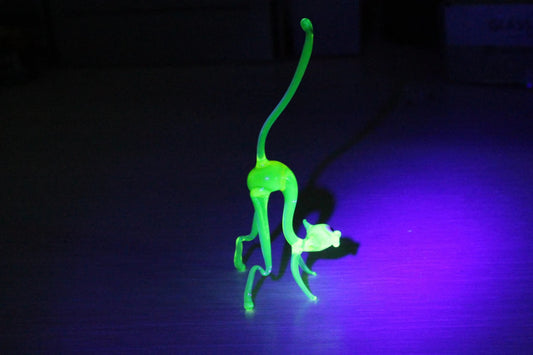 Miniature Uranium Glass Cat - Unique UV Reactive Figurine