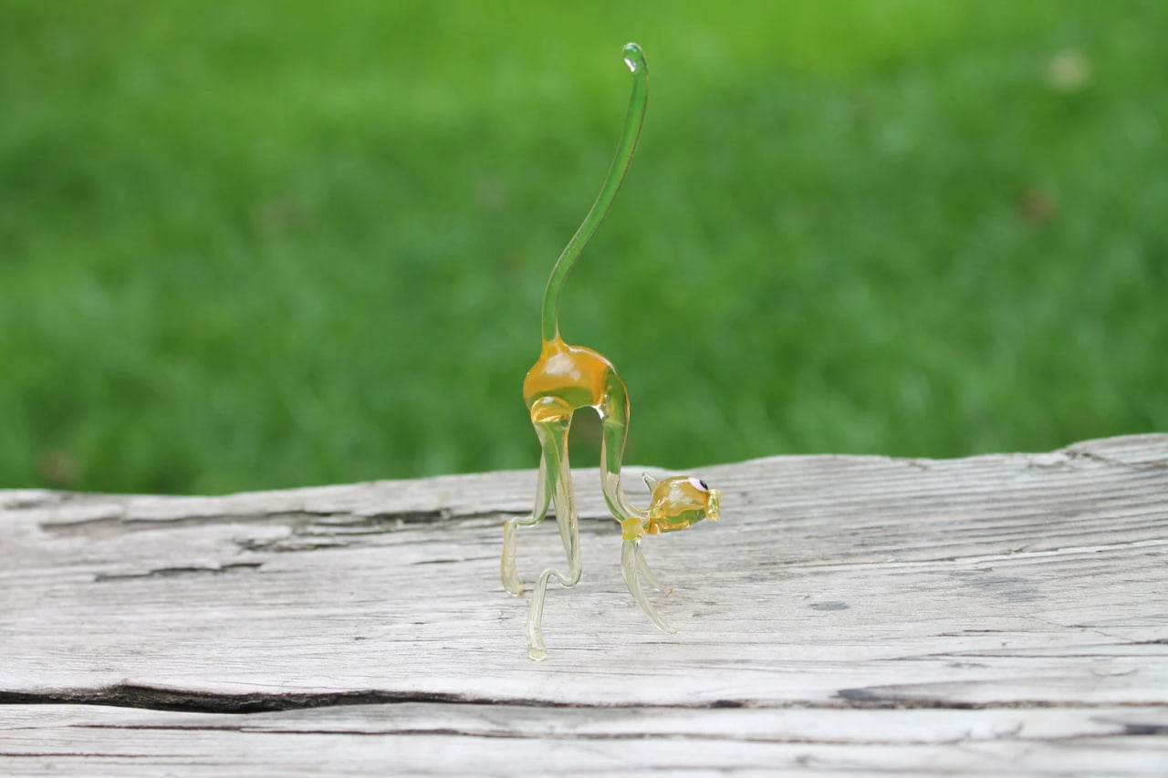 Miniature Uranium Glass Cat - Unique UV Reactive Figurine
