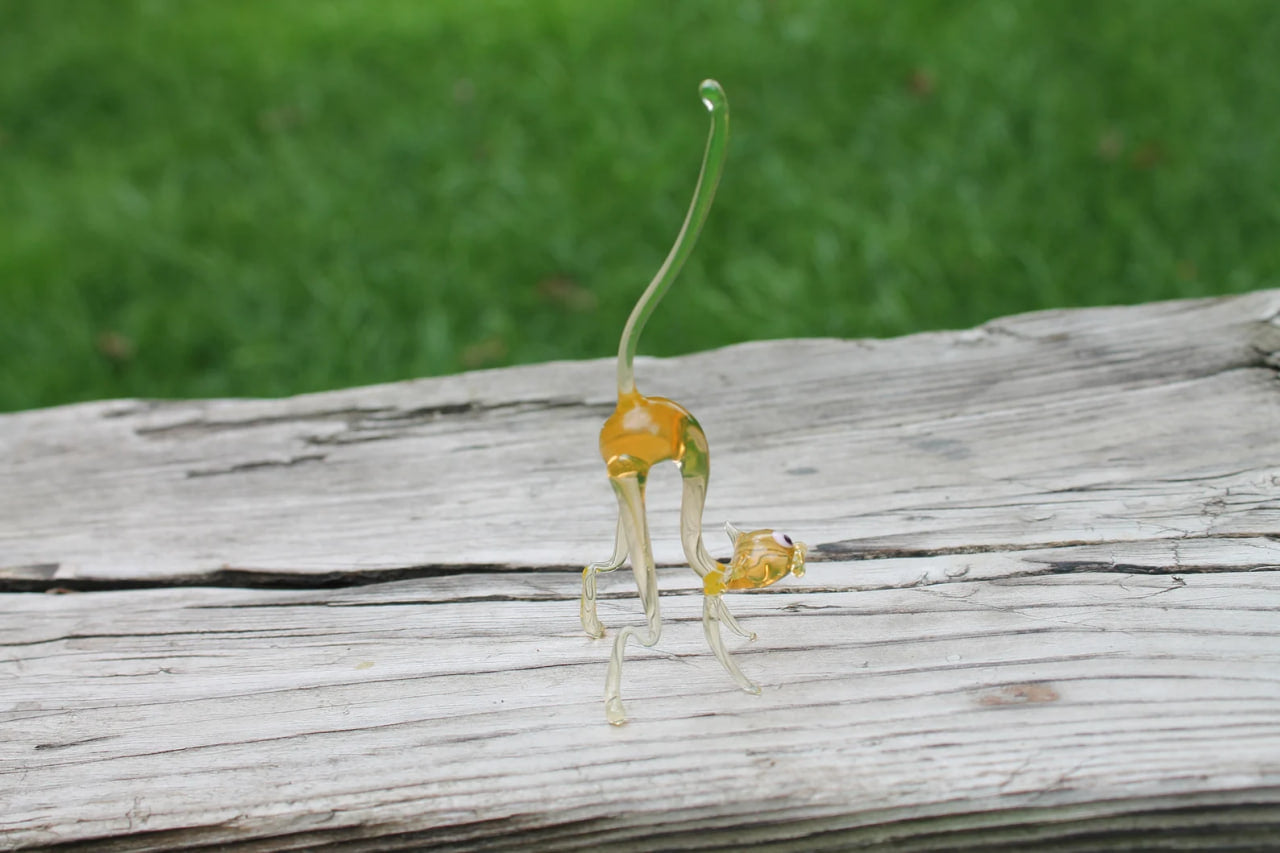 Miniature Uranium Glass Cat - Unique UV Reactive Figurine