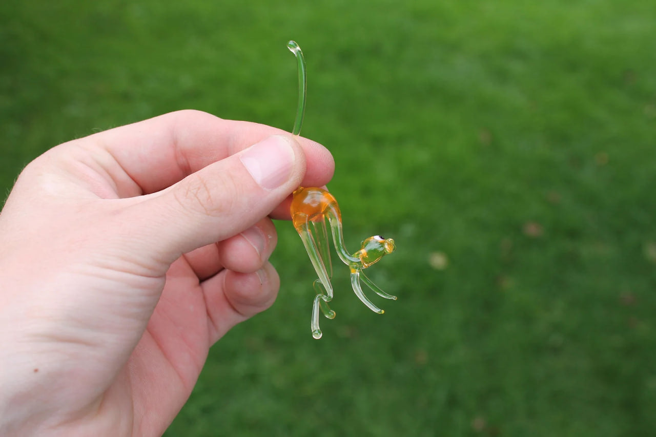 Miniature Uranium Glass Cat - Unique UV Reactive Figurine
