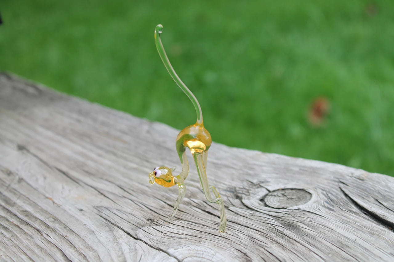 Miniature Uranium Glass Cat - Unique UV Reactive Figurine