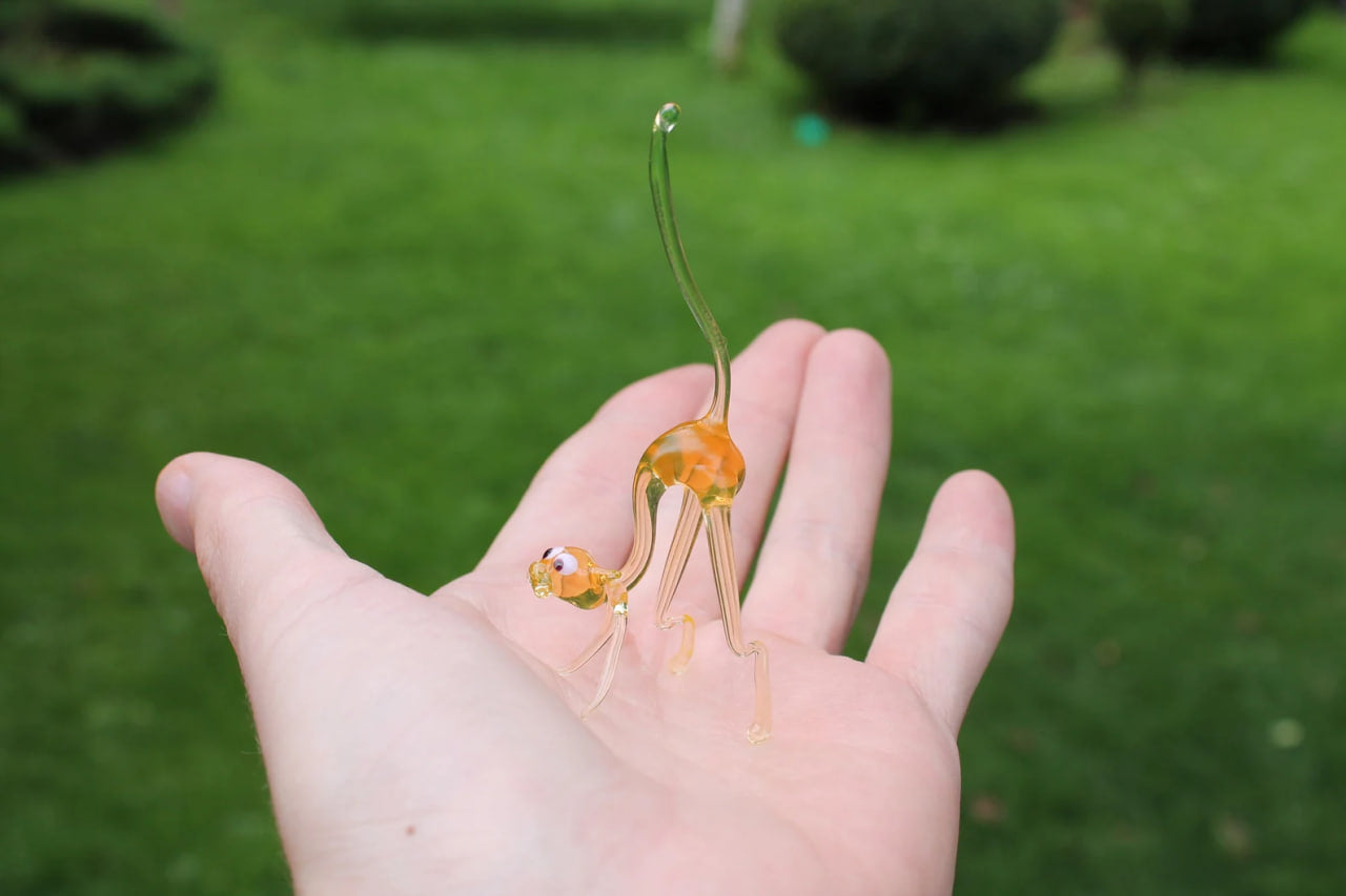 Miniature Uranium Glass Cat - Unique UV Reactive Figurine