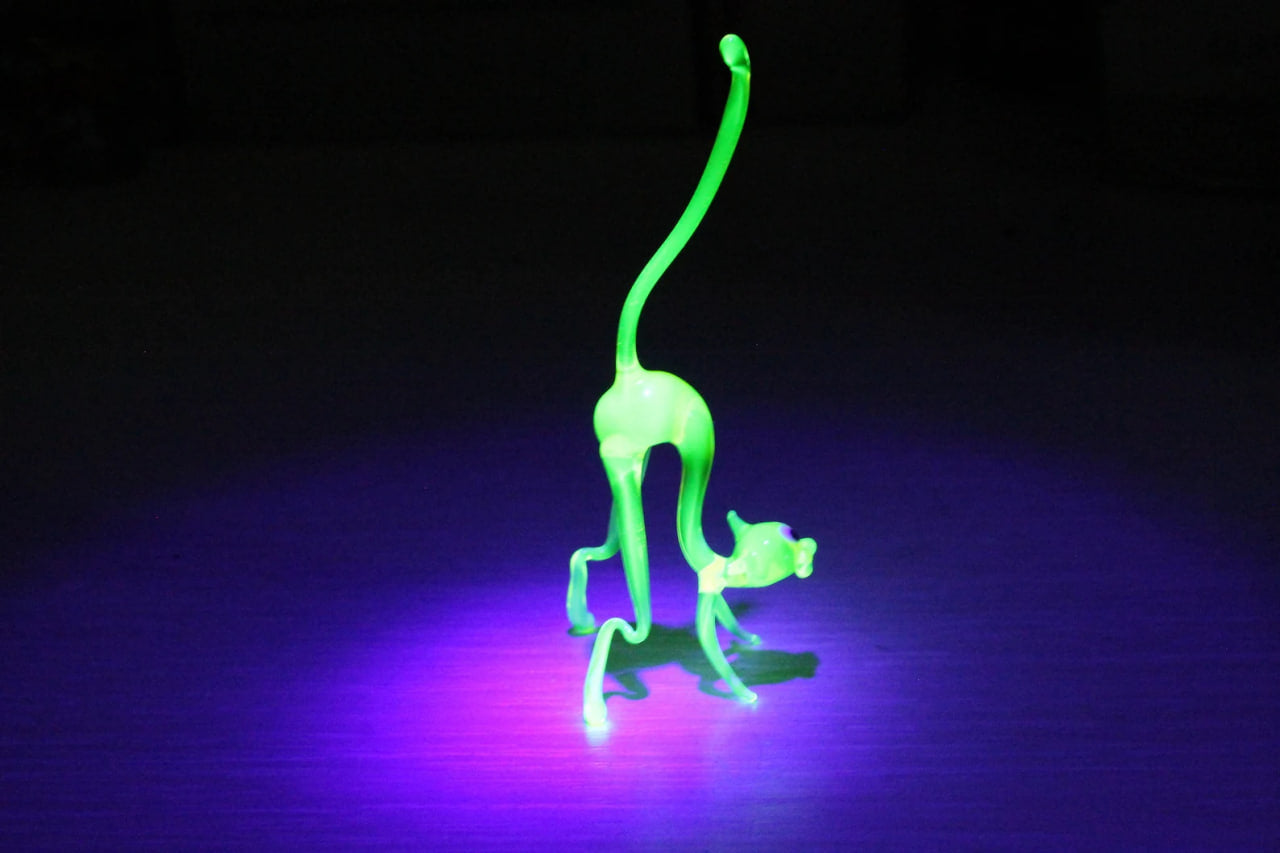 Miniature Uranium Glass Cat - Unique UV Reactive Figurine