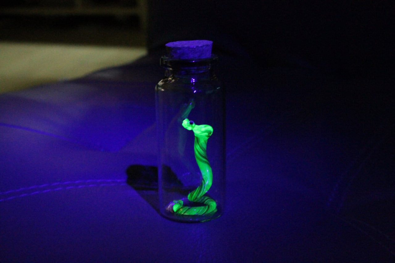 Uranium Glass Snake in Jar Glowing Snake Figurine Miniature Terrarium Art
