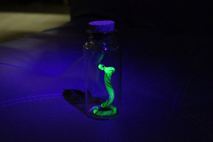 Uranium Glass Snake in Jar Glowing Snake Figurine Miniature Terrarium Art