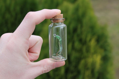Uranium Glass Snake in Jar Glowing Snake Figurine Miniature Terrarium Art