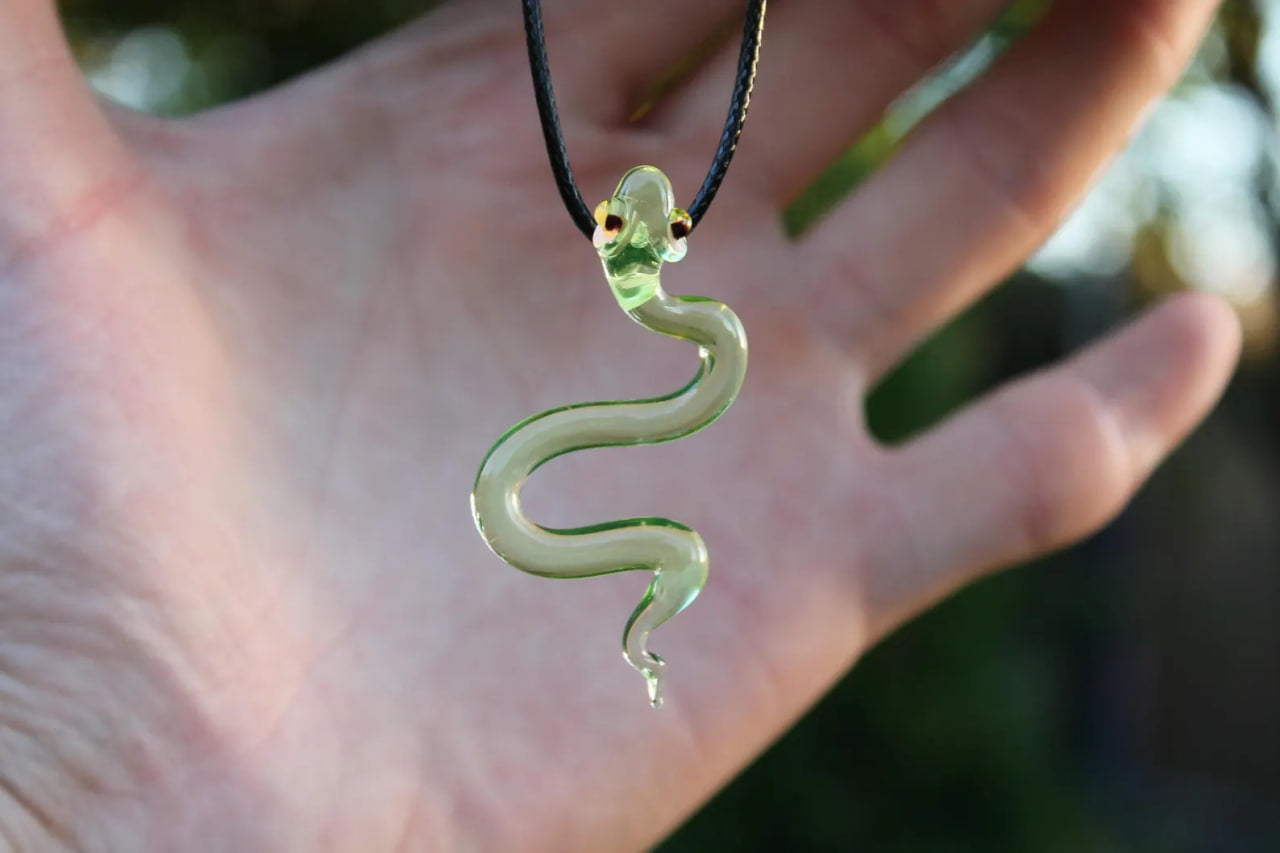 Glowing Snake Pendant – Uranium Glass Necklace for UV Light