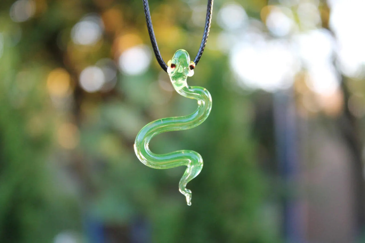 Glowing Snake Pendant – Uranium Glass Necklace for UV Light